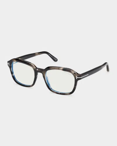 Tom Ford 53mm Blue Block Rectangular Eyeglasses In Gray