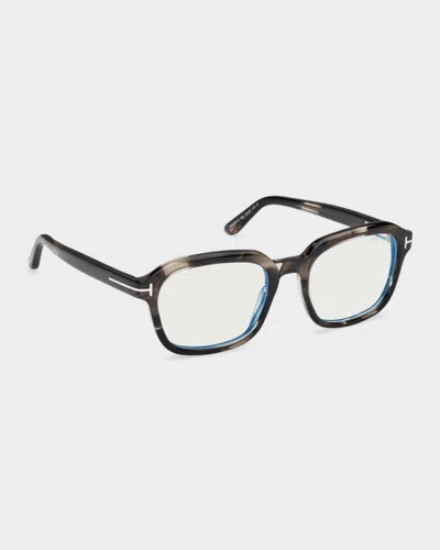 Tom Ford 53mm Blue Block Rectangular Eyeglasses In Gray