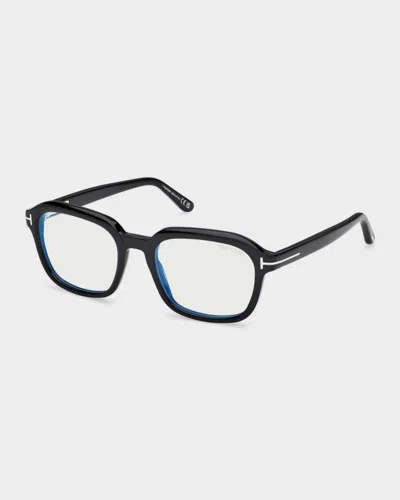 Tom Ford 53mm Blue Block Rectangular Eyeglasses In Black