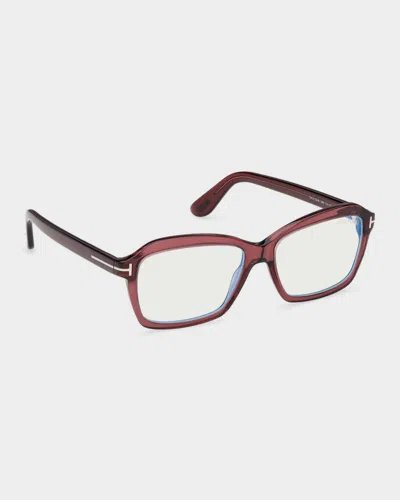 Tom Ford 54mm Blue Block Rectangular Eyeglasses In Pink