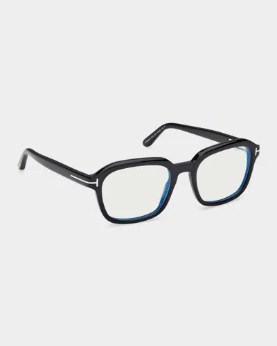 Tom Ford 53mm Blue Block Rectangular Eyeglasses In Black