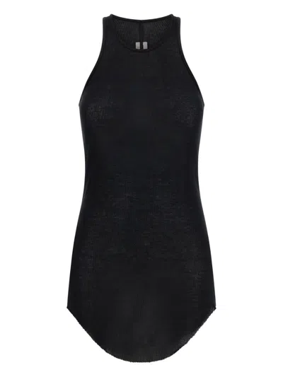 Rick Owens Black Ribbed Tank Top With Curved Hem In Viscose And Silk Blend Woman In Black