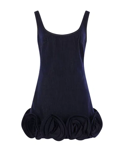 Self-portrait Short Blue Dress With Floral Applique Self Portrait In Blue