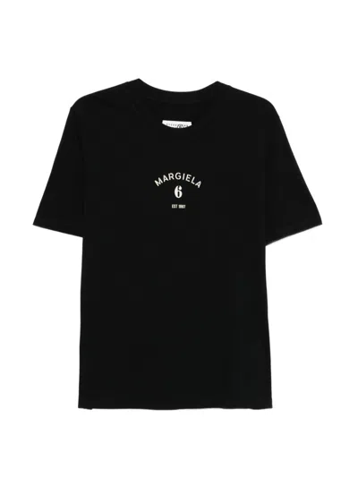 Mm6 Maison Margiela Black Tshirt With Logo Print In Black