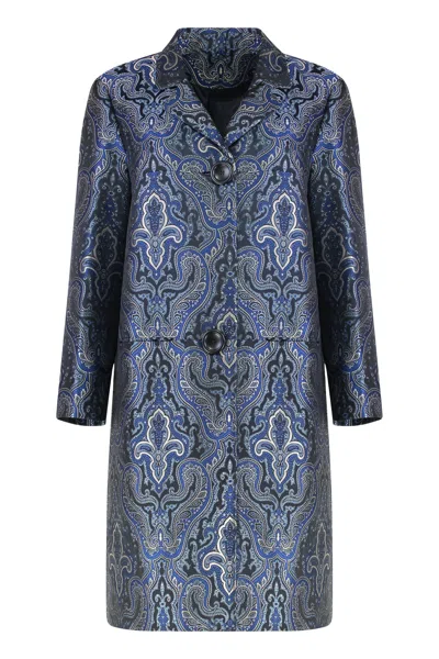 Carlotta Canepa Patterned-jacquard Single-breasted Coat In Blue