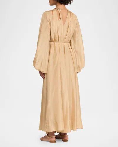 Zimmermann Silk Mini Dress With Billow Sleeves And Adjustable Chain In Gold
