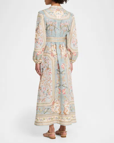 Zimmermann Womens Blue Tapestry Floral Roselight Plunge Linen Midi Dress Xs In Multi