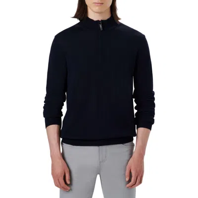 Bugatchi Water Repellent Merino Wool Quarter-zip Pullover In Blue
