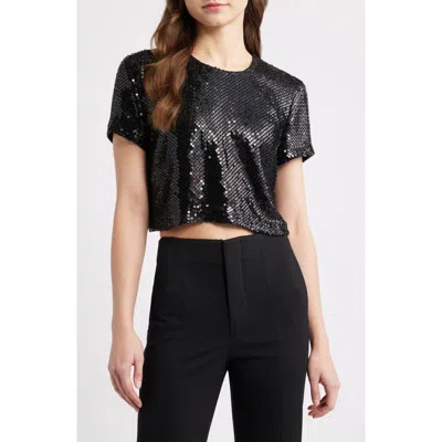 Frame The Sequin Flutter Top In Black