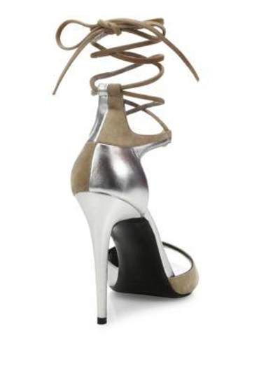 Shop Pierre Hardy Parade Metallic Leather & Suede Ankle-wrap Sandals In Nude-silver