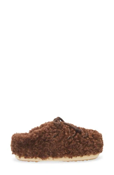 Moon Boot Dark Brown Curly Shearling Mules In Brown