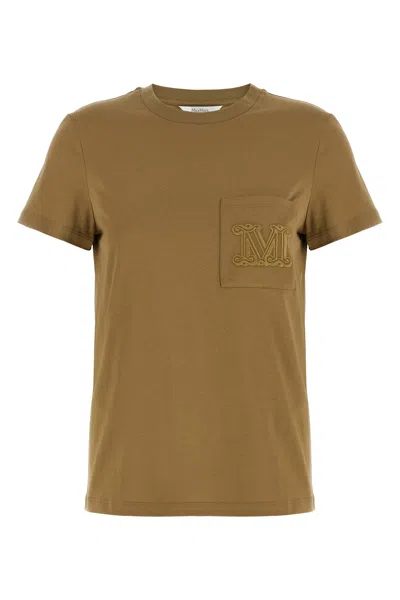 Max Mara Embroidered-logo Patch-pocket T-shirt In Brown