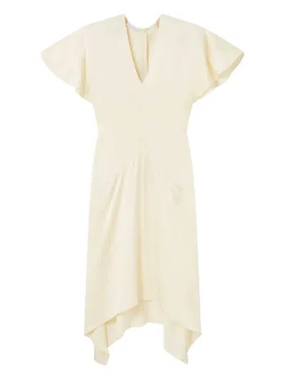 Stella Mccartney Womens Buttermilk V-neck Short-sleeve Satin Midi Dress In Neutral