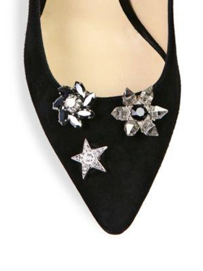 Shop Jimmy Choo Jasmine 100 Crystal-button Suede Pumps In Black