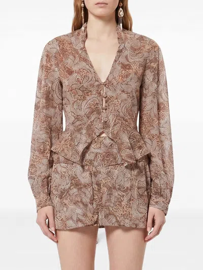 Isabel Marant Women's Celeny Printed Cotton Cinched Blouse In Brown