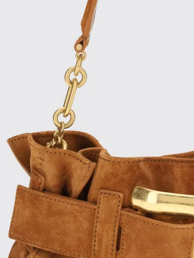 Balmain Leather Shoulder Bag In Brown
