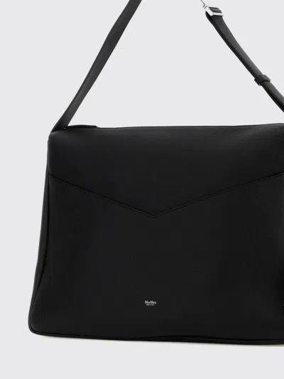 Max Mara Leather Kipperl Laptop Shoulder Bag Adjustable In Black