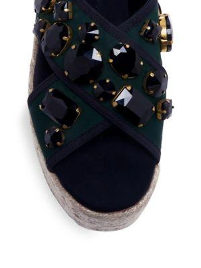 Shop Marni Jeweled Crisscross Strap Espadrille Platform Sandals In Spherical Green