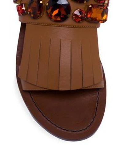 Shop Marni Embellished Leather Tassel Ankle Strap Sandals In Marron