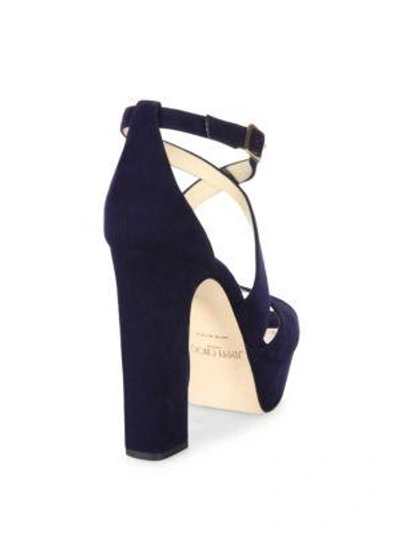 Shop Jimmy Choo Suede Crisscross Platform Sandals In Navy