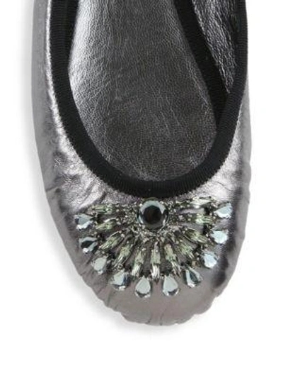 Shop Jimmy Choo Grace Crystal-embellished Metallic Leather Ankle-wrap Ballet Flats In Anthracite