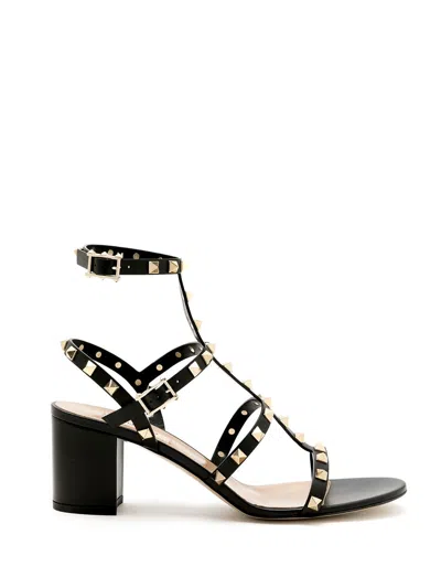 Valentino Rockstud Caged 60 Leather Ankle Strap Sandal In Black