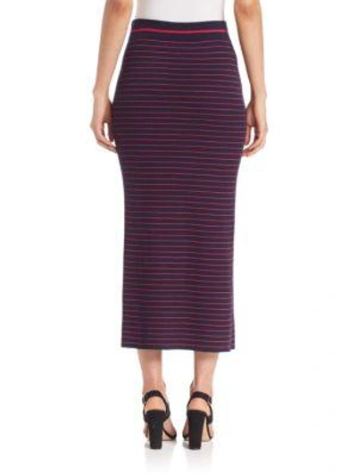 Shop Tanya Taylor Striped Rib-knit Midi Skirt In Midnight-fuchsia