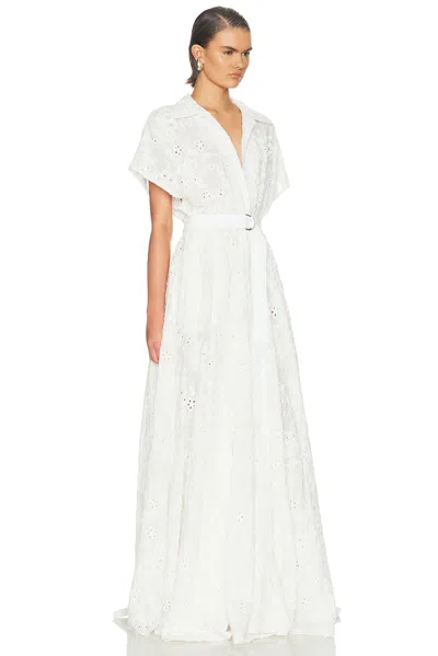 Norma Kamali Super Oversized Sleeveless Boyfriend Shirt Flared Gown In White
