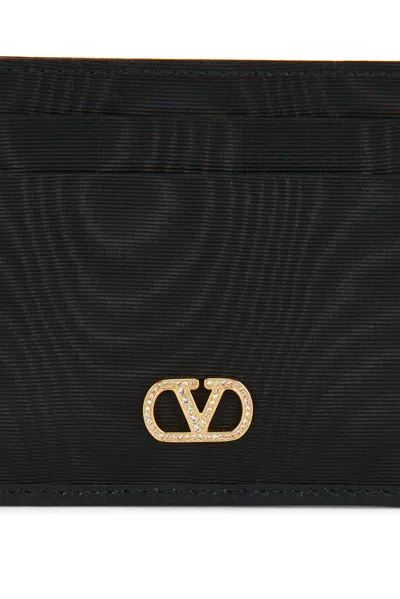 Valentino Garavani Vlogo Signature Grainy Calfskin Card Holder Woman Black Uni In Pink