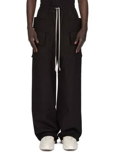 Rick Owens Drkshdw Creatch Wide-leg Cotton-blend Canvas Drawstring Cargo Trousers In Black