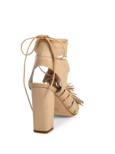 Shop Loeffler Randall Tasseled Lace-up Leather Sandals In Wheat