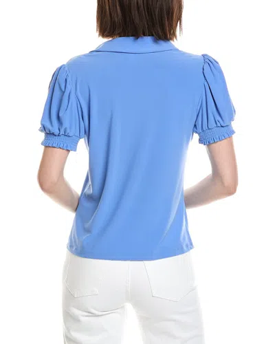 Cece Split Neck Collared Top In Blue