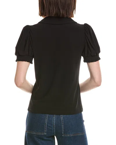 Cece Split Neck Collared Top In Black