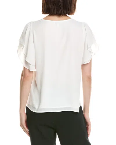 Cece Double Flutter Shirred Shoulder Blouse In White