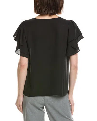 Cece Double Flutter Shirred Shoulder Blouse In Black