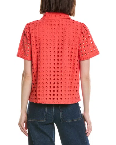 Cece Collared Button Down Swing Top In Red