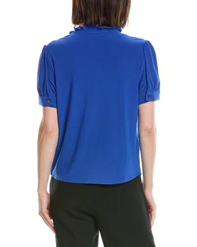 Cece Ruffle Trim Blouse In Blue