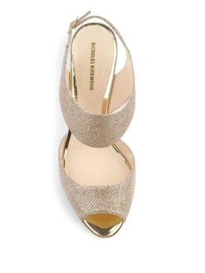 Shop Nicholas Kirkwood Leda Lurex Peep-toe Slingbacks In Champagne