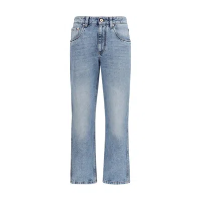 Brunello Cucinelli Logo Patch Mid-rise Straight-fit Jeans In Blue