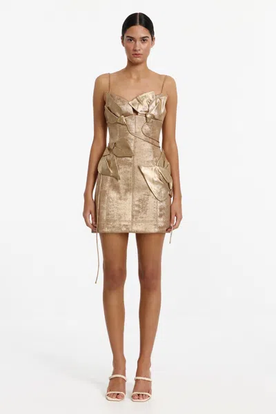 Acler Hillsome Bow-embellished Mini Dress In Gold