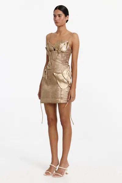 Acler Hillsome Bow-embellished Mini Dress In Gold