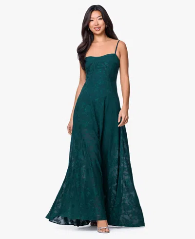 Betsy & Adam Floral Jacquard Chiffon Gown In Green