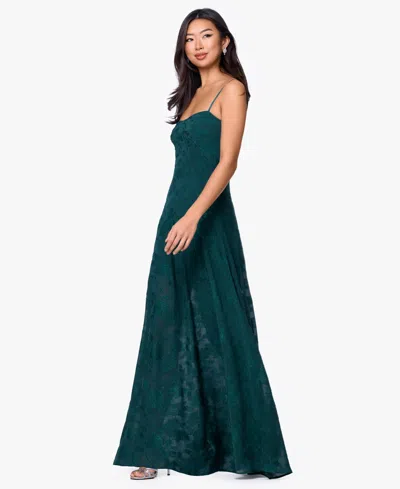 Betsy & Adam Floral Jacquard Chiffon Gown In Green