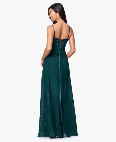Betsy & Adam Floral Jacquard Chiffon Gown In Green