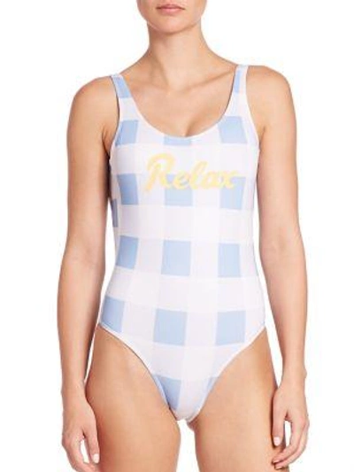 Shop Bruna Malucelli One-piece Relax Swimsuit In Blue Yellow