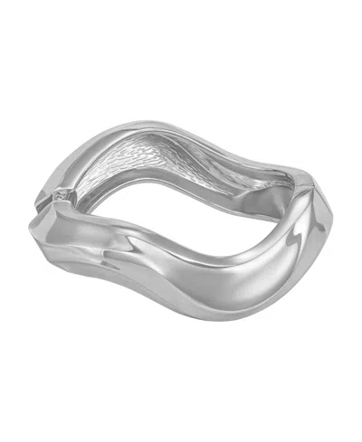 Guess Wavy Silver-tone Hinge Bangle Bracelet In Silver