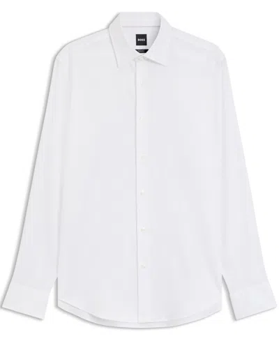 Hugo Boss Slim-fit Shirt In Italian-made Performance-stretch Jersey In White
