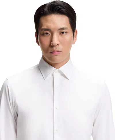 Hugo Boss Slim-fit Shirt In Italian-made Performance-stretch Jersey In White