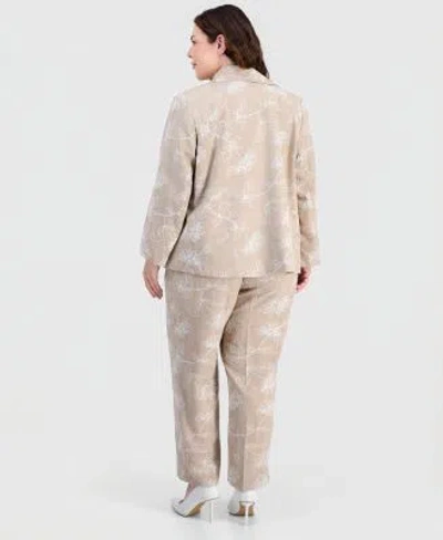 Kasper Plus Size Boxy Jacket Pull On Elastic Back Pants In Neutral