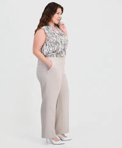 Kasper Plus Size Flat-front Extended-tab Trousers In Gray